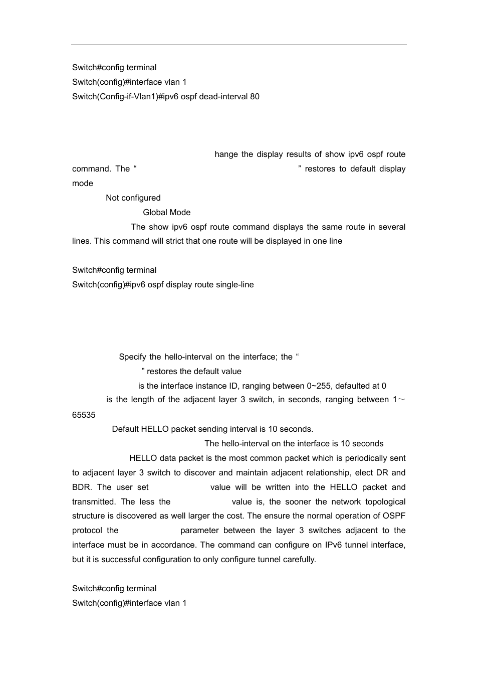 9 ipv6 ospf display route single-line, 10 ipv6 ospf hello-interval | Accton Technology ES4626 User Manual | Page 495 / 853