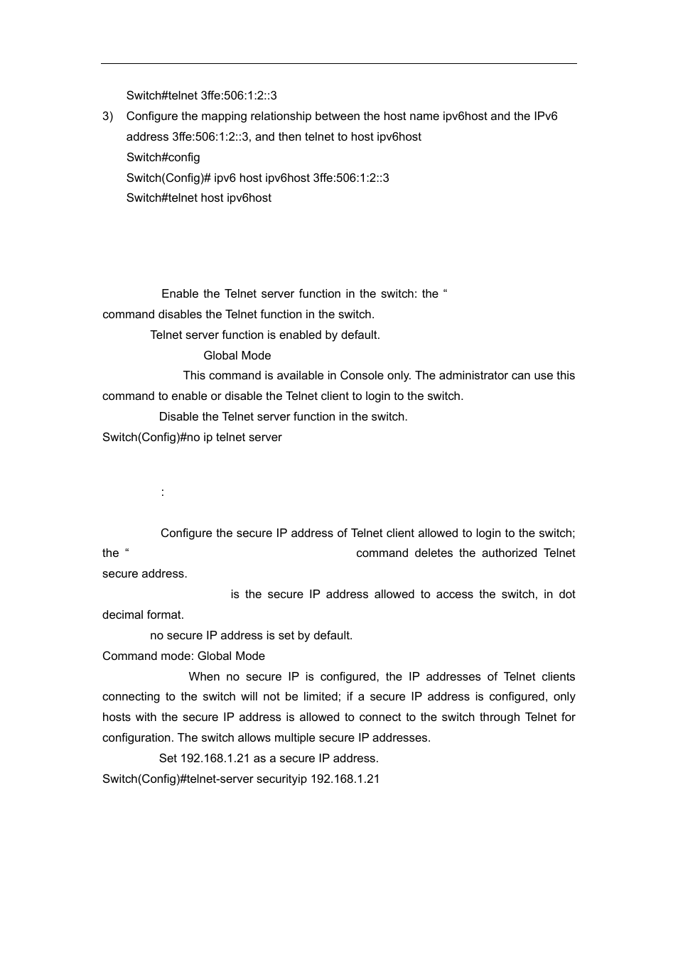 2 ip telnet server, 3 telnet-server securityip, 4 ssh | 1 introduction to ssh | Accton Technology ES4626 User Manual | Page 51 / 853