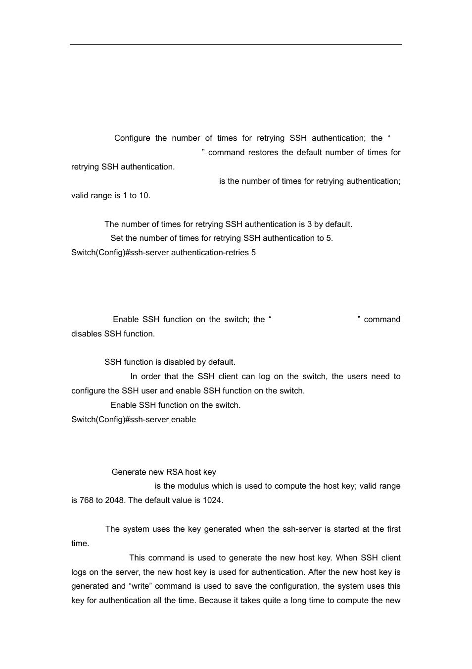 3 commands for ssh, 1 ssh-server authentication-retries, 2 ssh-server enable | 3 ssh-server host-key create rsa | Accton Technology ES4626 User Manual | Page 53 / 853