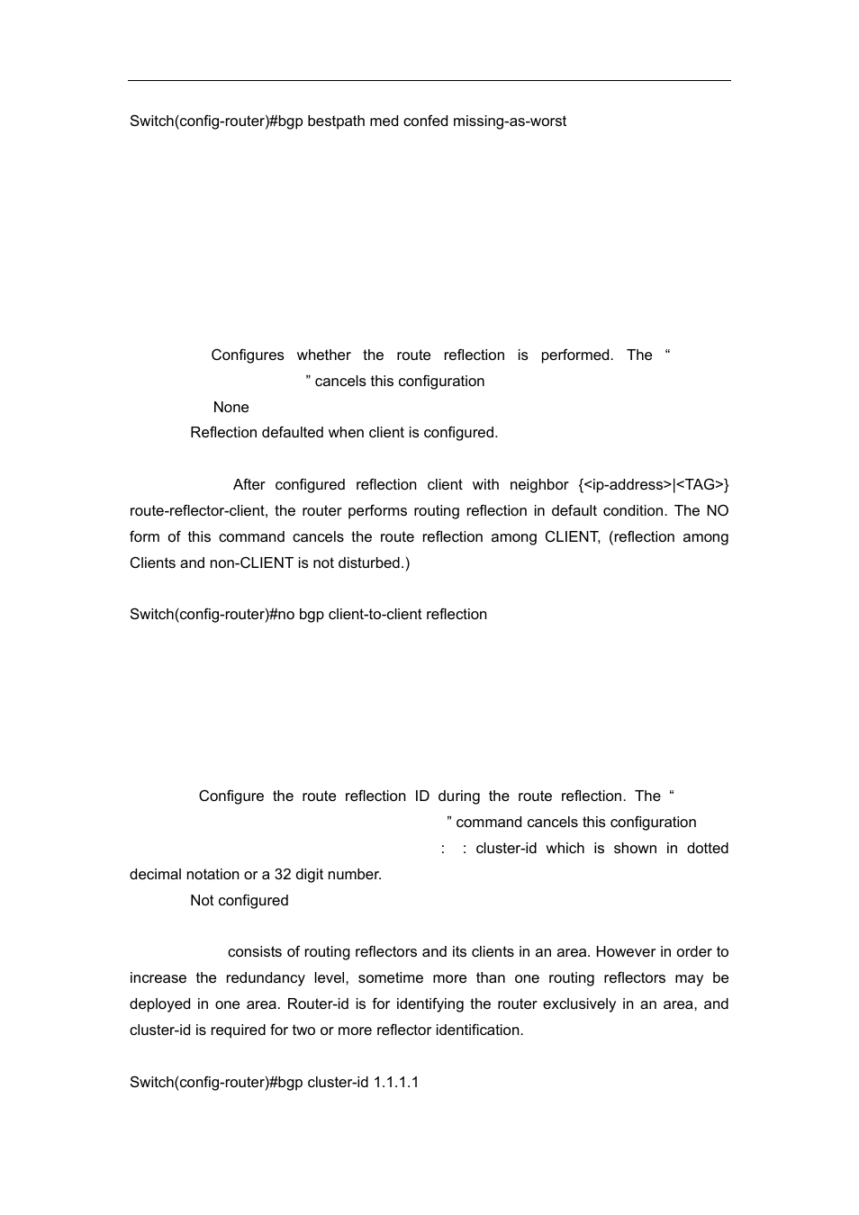 11 bgp client-to-client reflection, 12 bgp cluster-id | Accton Technology ES4626 User Manual | Page 531 / 853