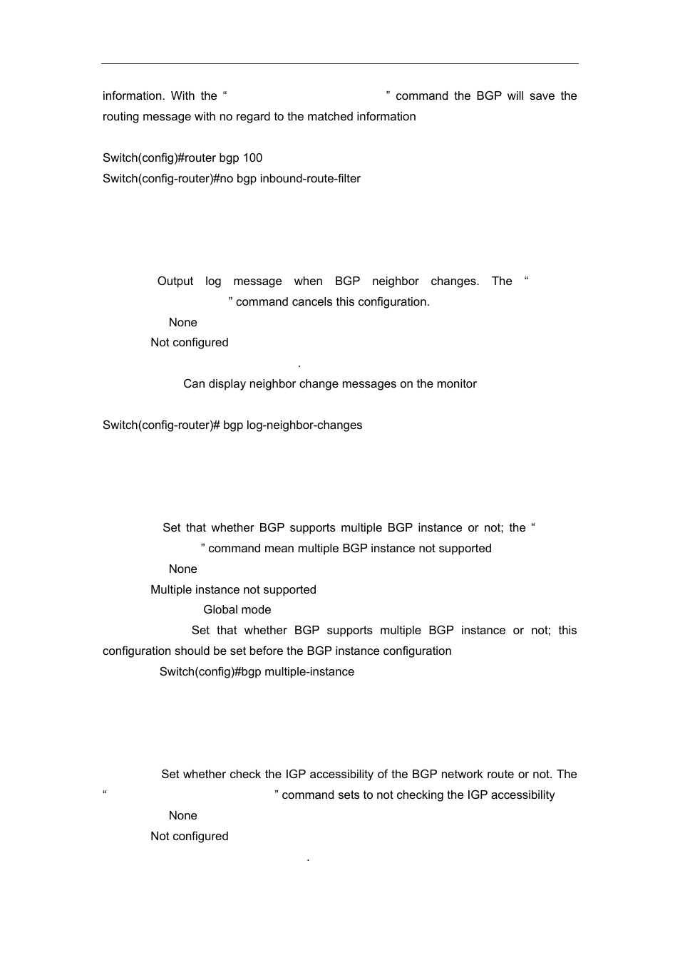 21 bgp log-neighbor-changes, 22 bgp multiple-instance, 23 bgp network import-check | Accton Technology ES4626 User Manual | Page 535 / 853