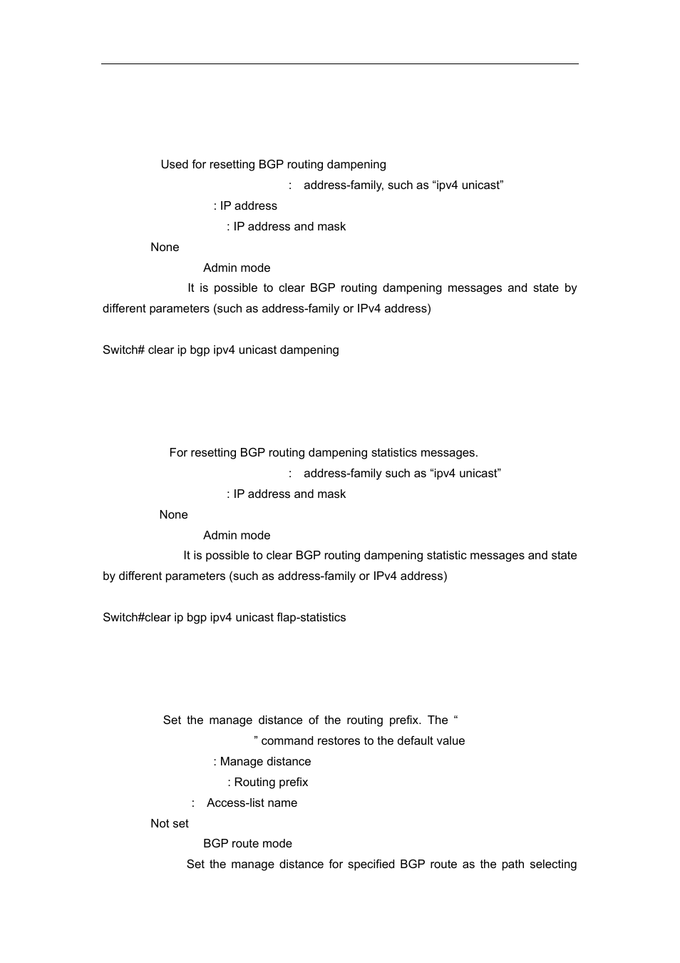 29 clear ip bgp dampening, 30 clear ip bgp flap-statistics, 31 distance | Accton Technology ES4626 User Manual | Page 538 / 853