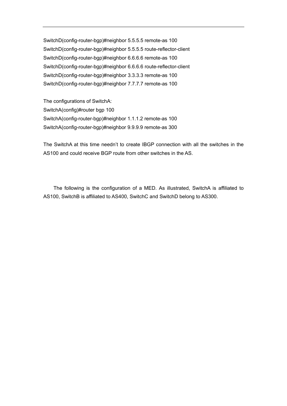 6 examples 6: configure med of bgp | Accton Technology ES4626 User Manual | Page 574 / 853
