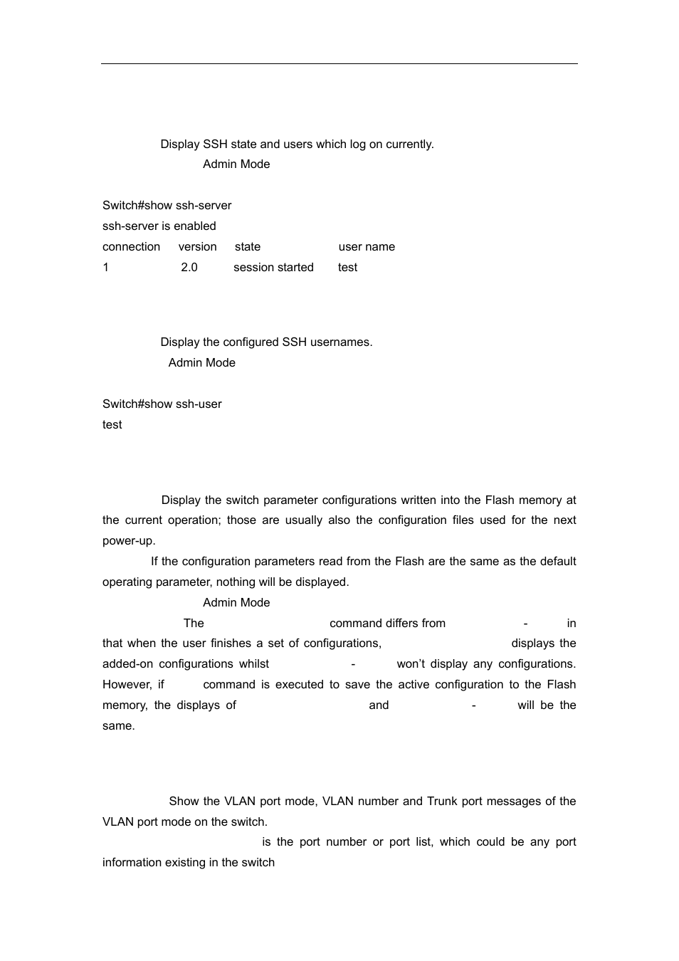 6 show ssh-server, 7 show ssh-user, 8 show startup-config | 9 show interface switchport | Accton Technology ES4626 User Manual | Page 59 / 853