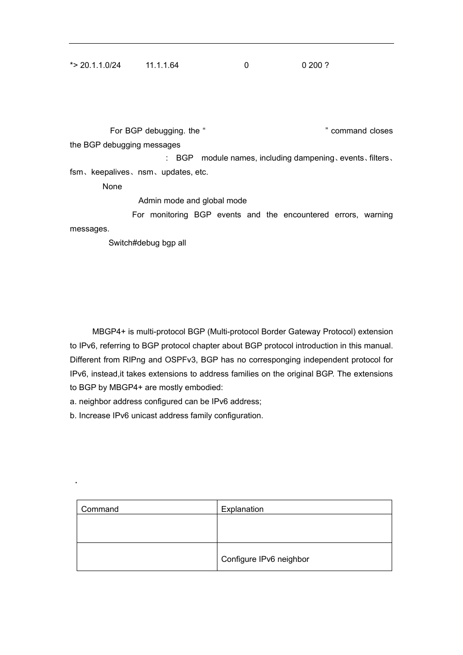 20 debug bgp, 9 mbgp4, 1 mbgp4+ introduction | 2 mbgp4+ configures mission list, Mbgp4 | Accton Technology ES4626 User Manual | Page 592 / 853