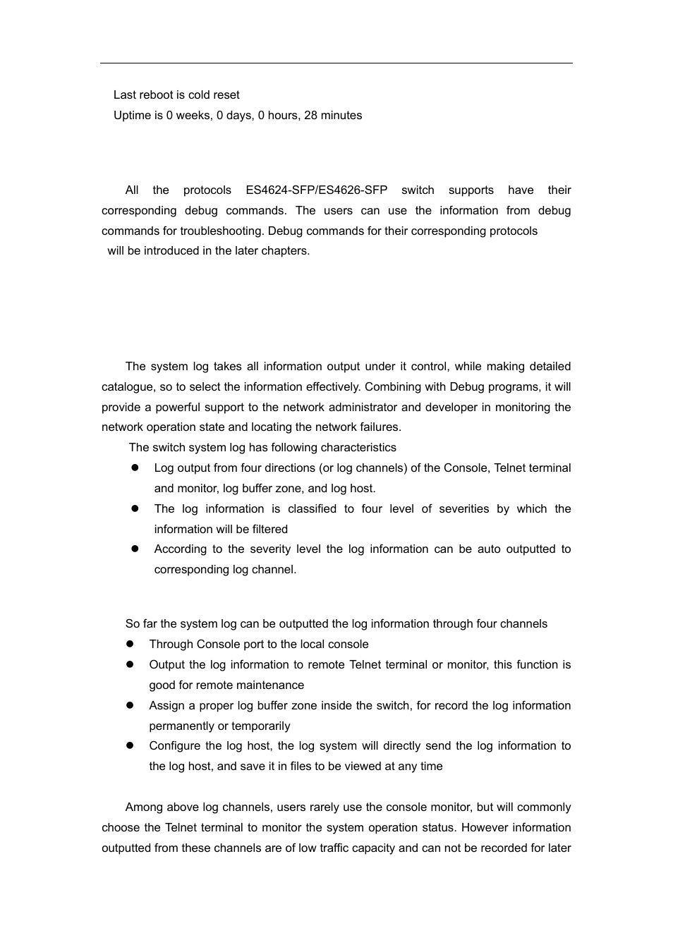 8 debug, 9 system log, 1 system log introduction | 1 log output channel | Accton Technology ES4626 User Manual | Page 62 / 853