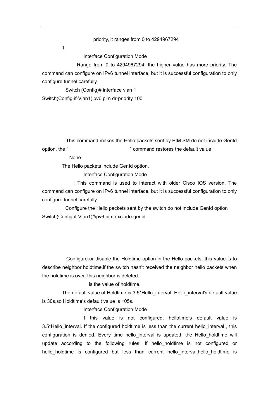 5 ipv6 pim exclude-genid, 6 ipv6 pim hello-holdtime | Accton Technology ES4626 User Manual | Page 699 / 853