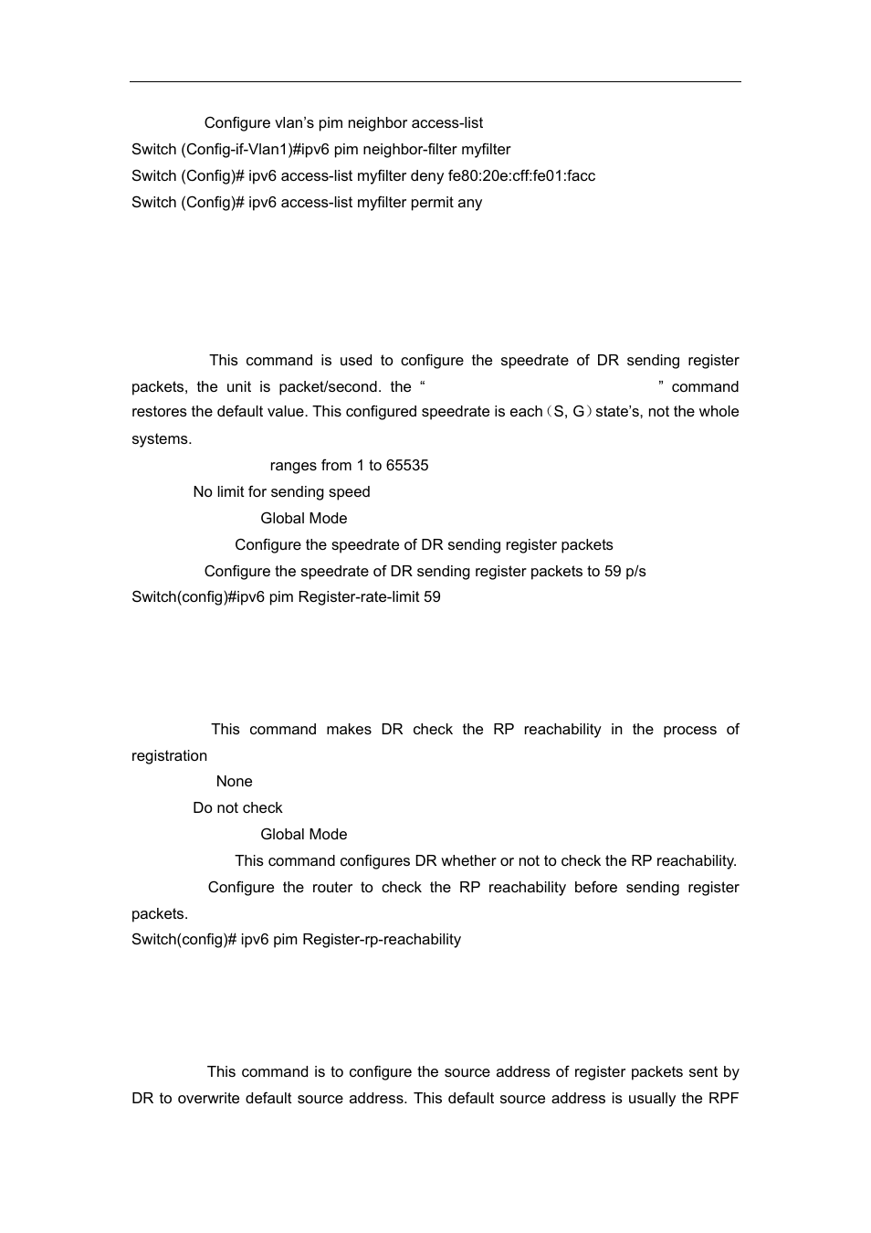12 ipv6 pim register-rate-limit, 13 ipv6 pim register-rp-reachability, 14 ipv6 pim register-source | Accton Technology ES4626 User Manual | Page 702 / 853