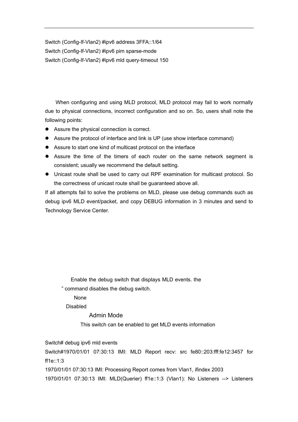 5 mld troubleshooting, 1 command for monitor and debug, 1 debug ipv6 mld events | Accton Technology ES4626 User Manual | Page 725 / 853
