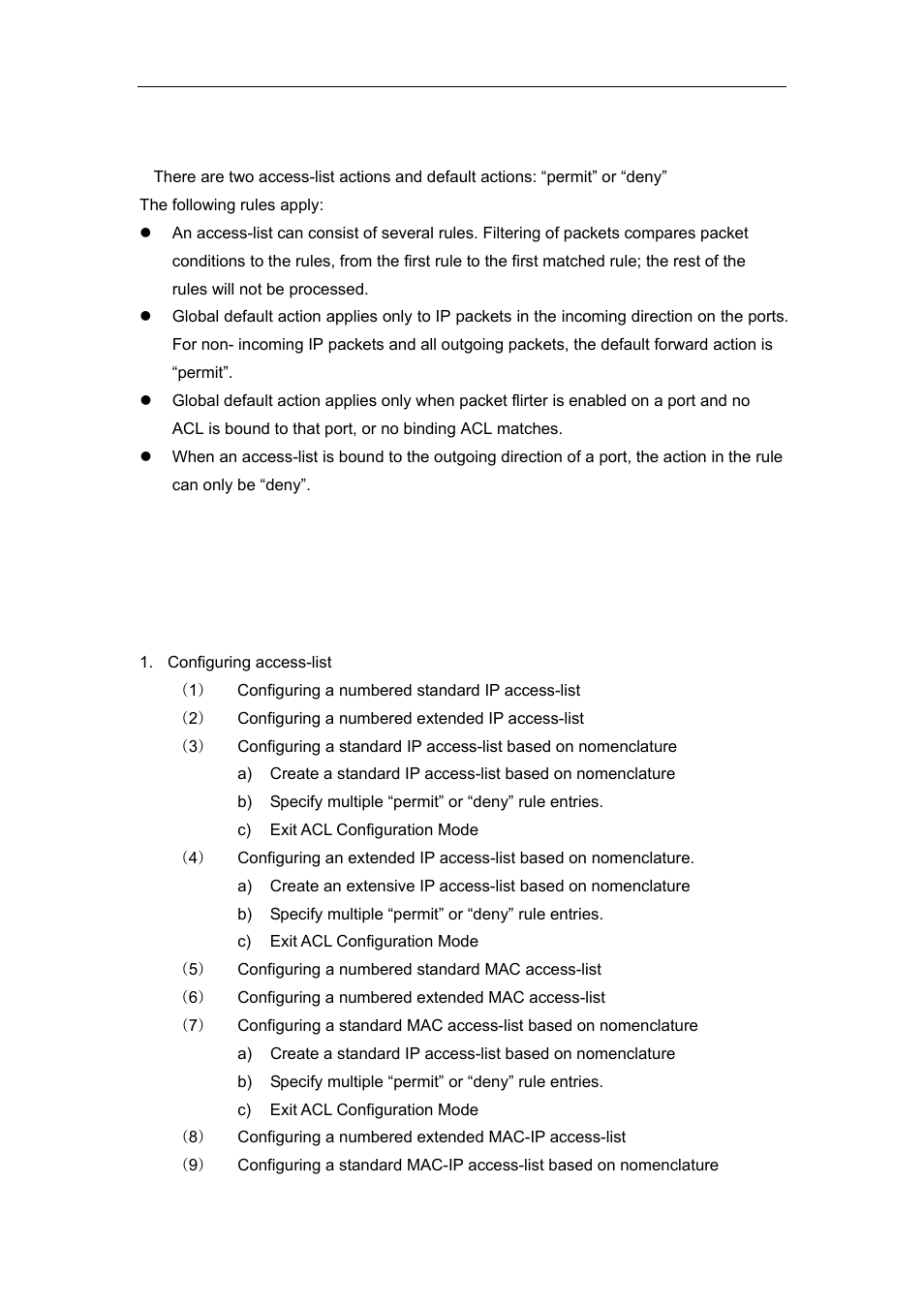 3 access-list action and global default action, 2 acl configuration, 1 acl configuration task sequence | Onfiguration | Accton Technology ES4626 User Manual | Page 741 / 853