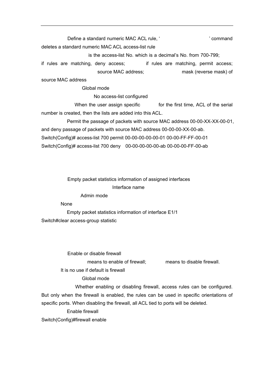 8 clear access-group statistic, 9 firewall, 10 firewall default | Accton Technology ES4626 User Manual | Page 761 / 853