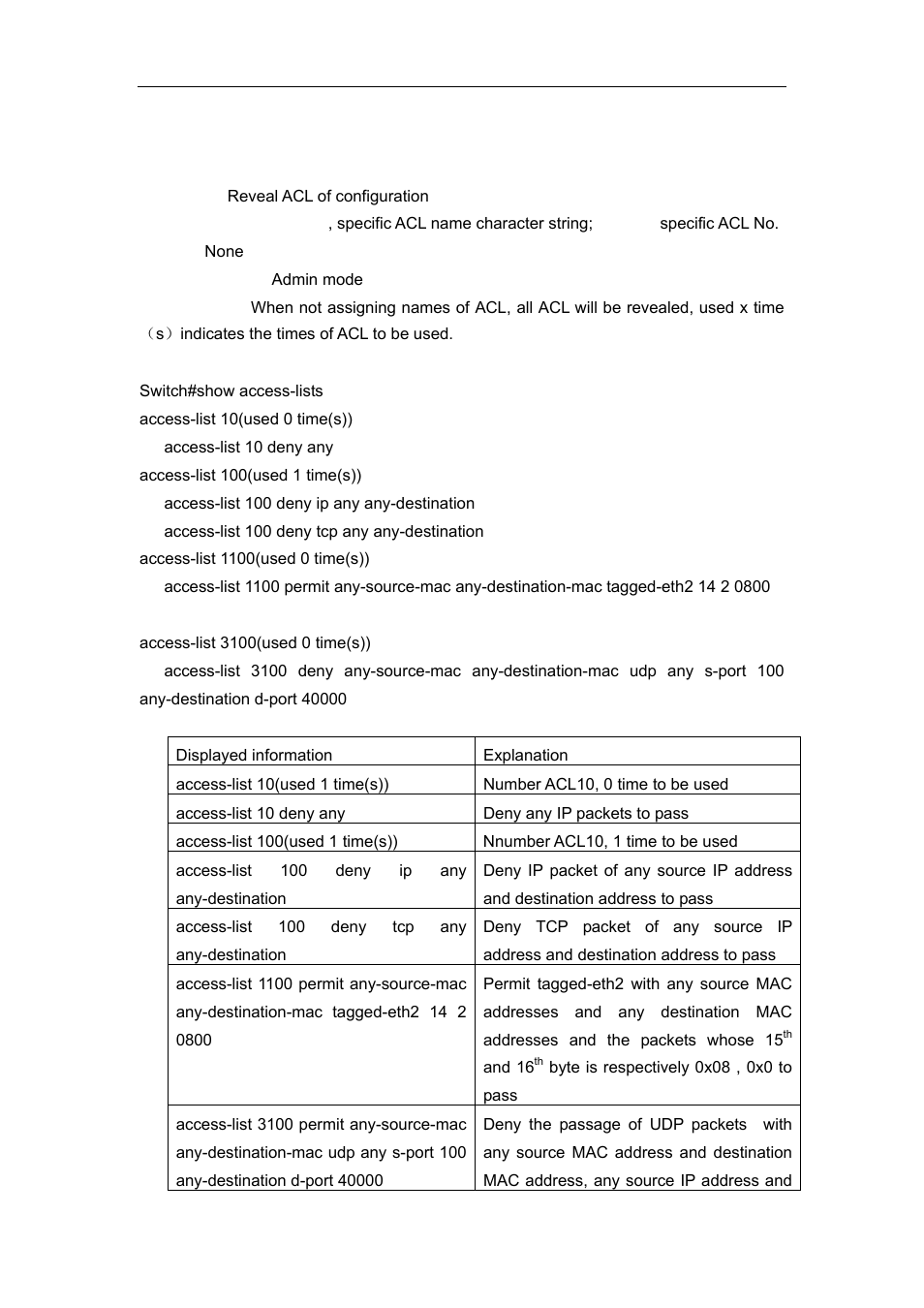 1 show access-lists | Accton Technology ES4626 User Manual | Page 774 / 853