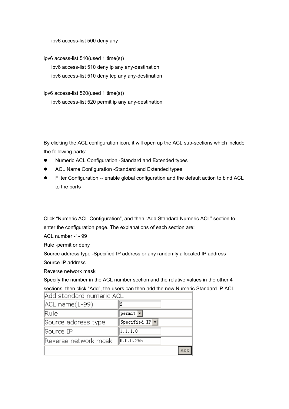 5 web management, 1 numeric standard acl configuration, Anagement | Accton Technology ES4626 User Manual | Page 777 / 853