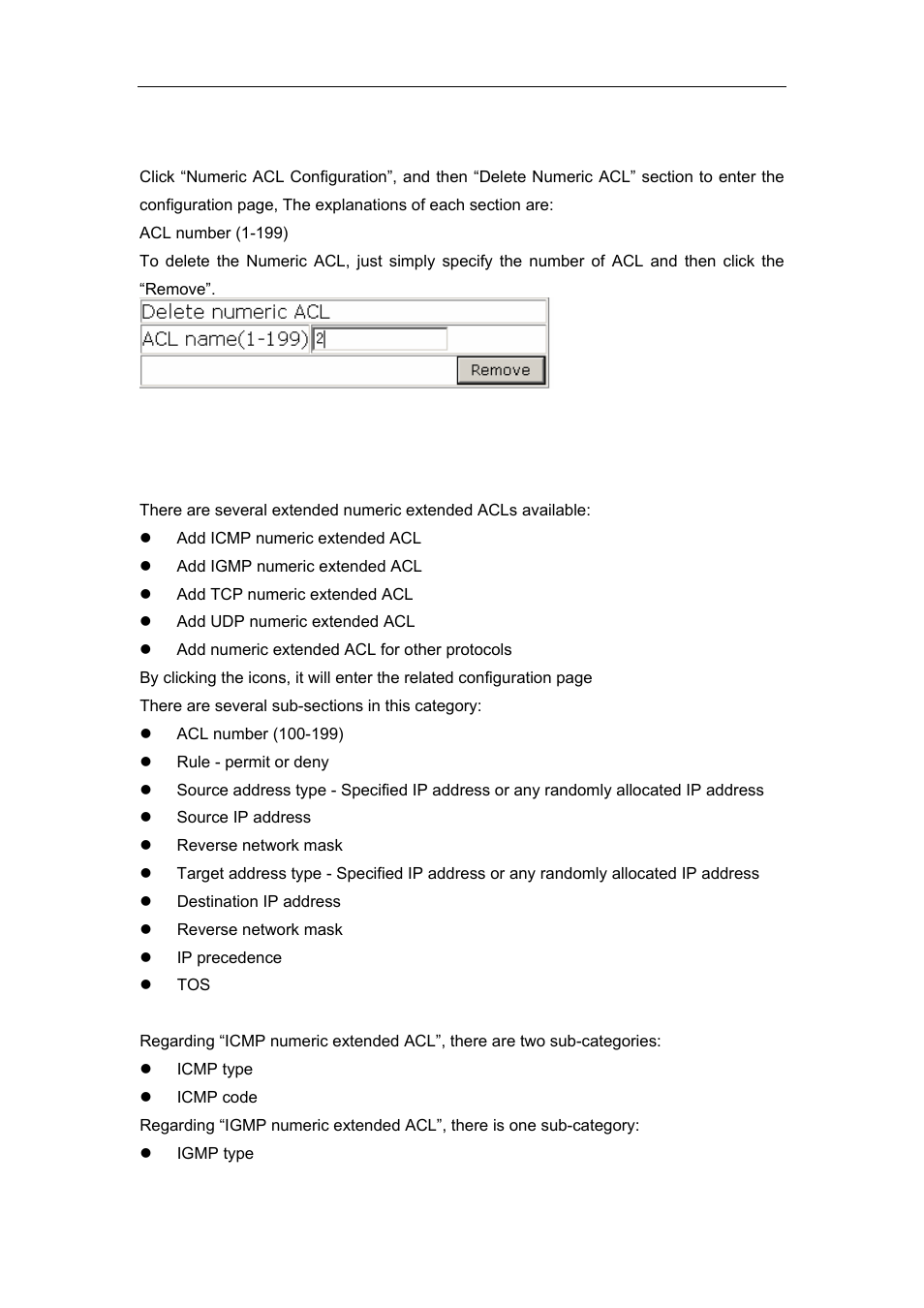 2 delete numeric ip acl, 3 configure the numeric extended acl | Accton Technology ES4626 User Manual | Page 778 / 853