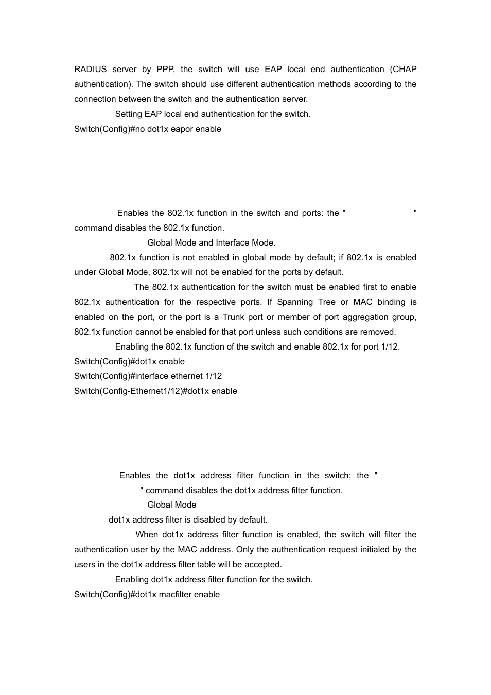 5 dot1x enable, 6 dot1x macfilter enable, 7 dot1x max-req | Accton Technology ES4626 User Manual | Page 789 / 853