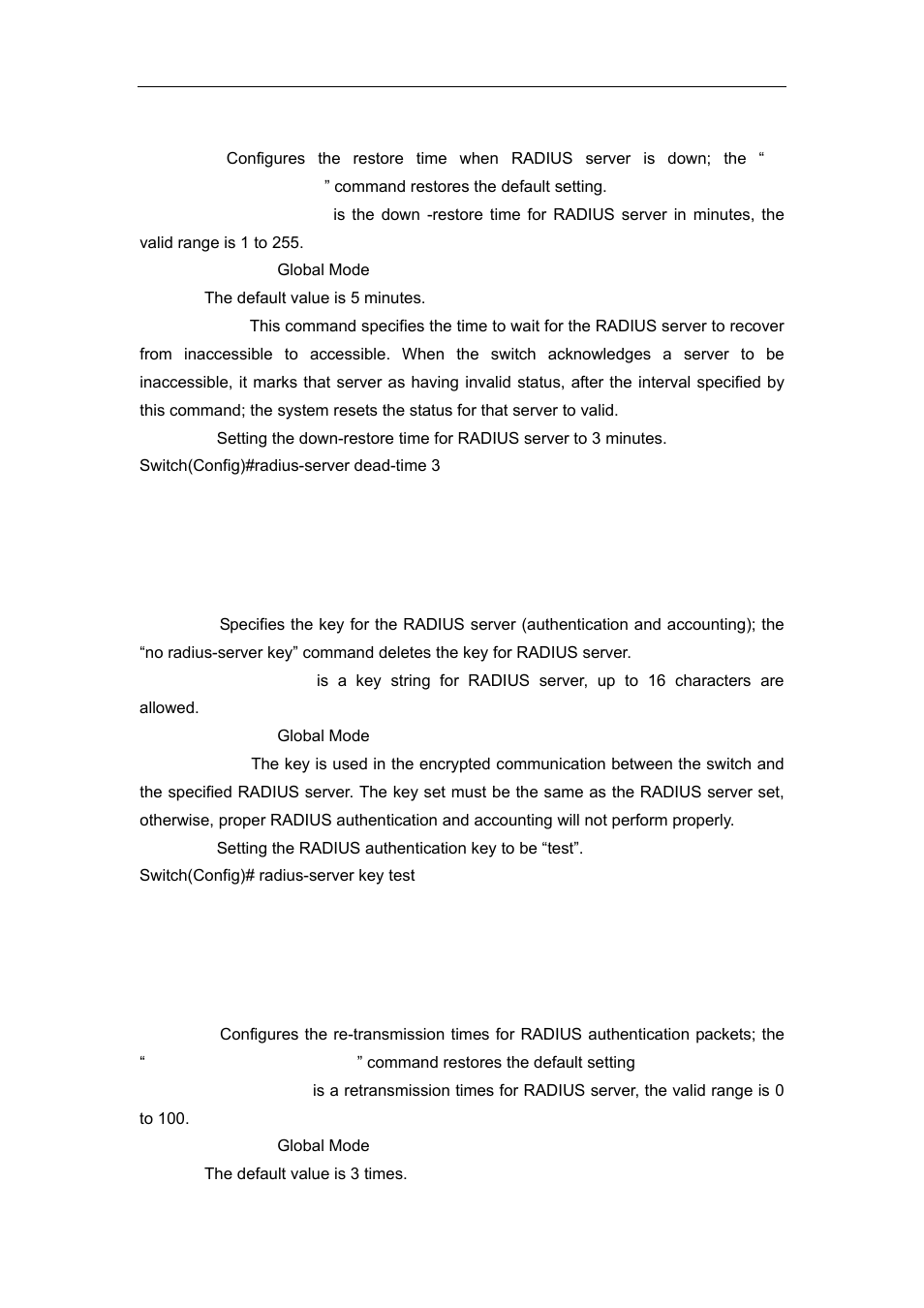 19 radius-server key, 20 radius-server retransmit | Accton Technology ES4626 User Manual | Page 795 / 853