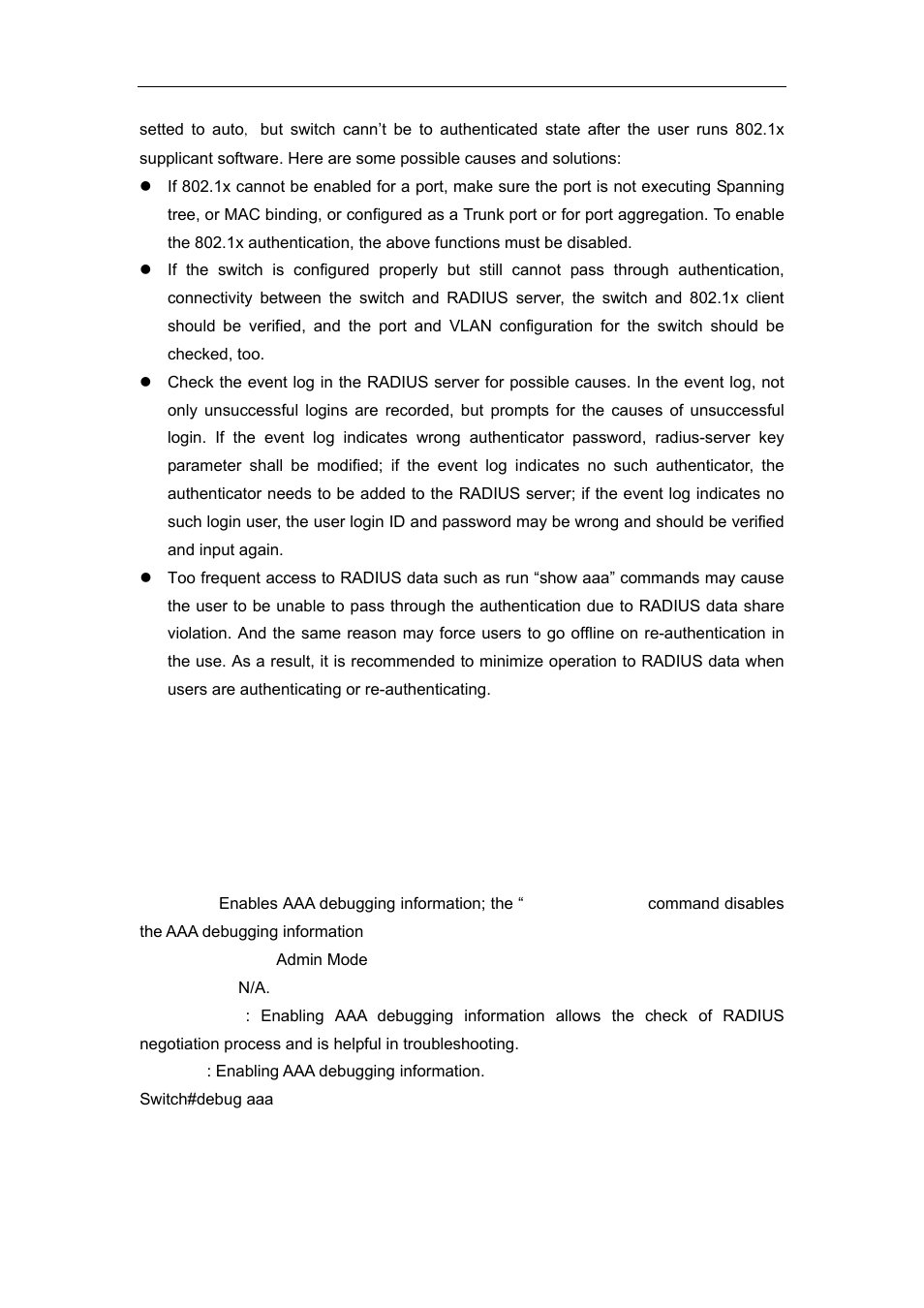 1 command for monitor and debug, 1 debug aaa, 2 debug dot1x | Accton Technology ES4626 User Manual | Page 798 / 853