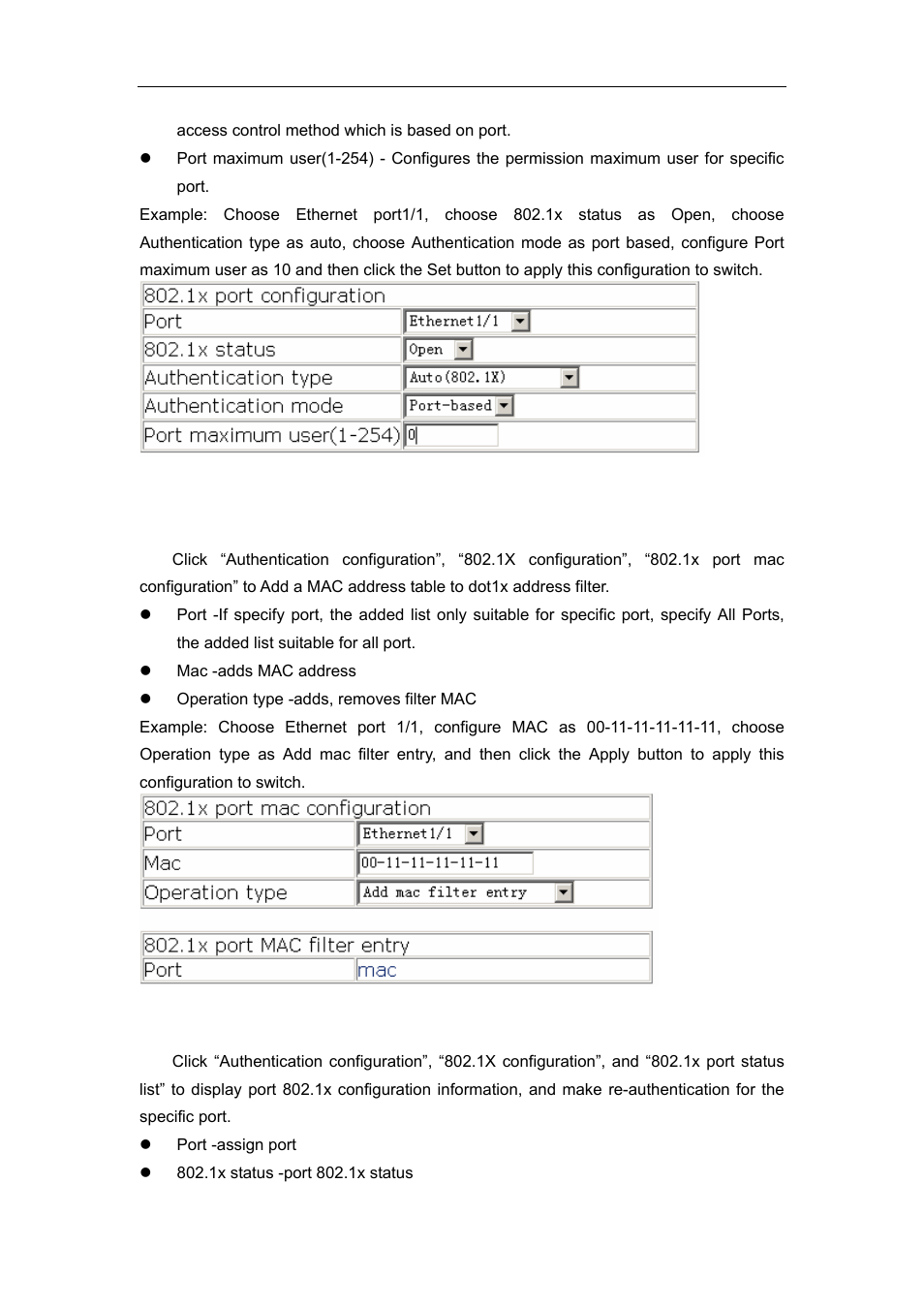 3 802.1x port mac configuration, 4 802.1x port status list | Accton Technology ES4626 User Manual | Page 808 / 853