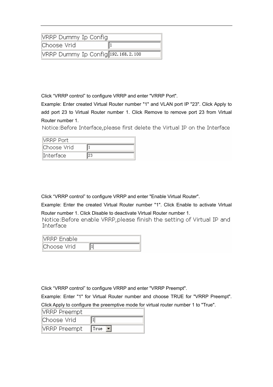 3 configure vrrp port, 4 activate virtual router, 5 configure preemptive mode for vrrp | 6 configure vrrp priority | Accton Technology ES4626 User Manual | Page 820 / 853