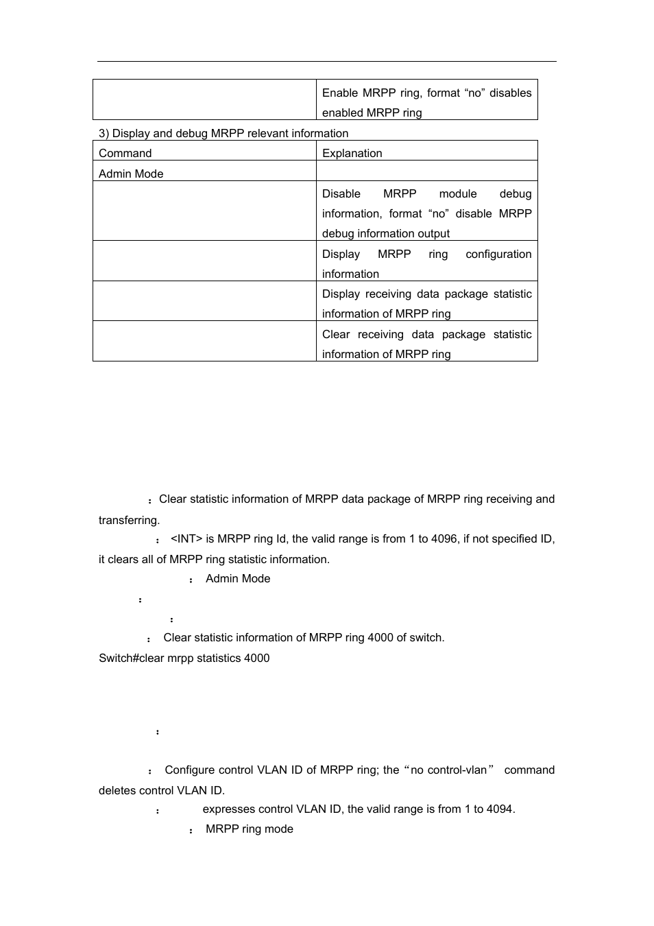 3 commands for mrpp, 1 clear mrpp statistics, 2 control-vlan | Ommands, Mrpp | Accton Technology ES4626 User Manual | Page 827 / 853