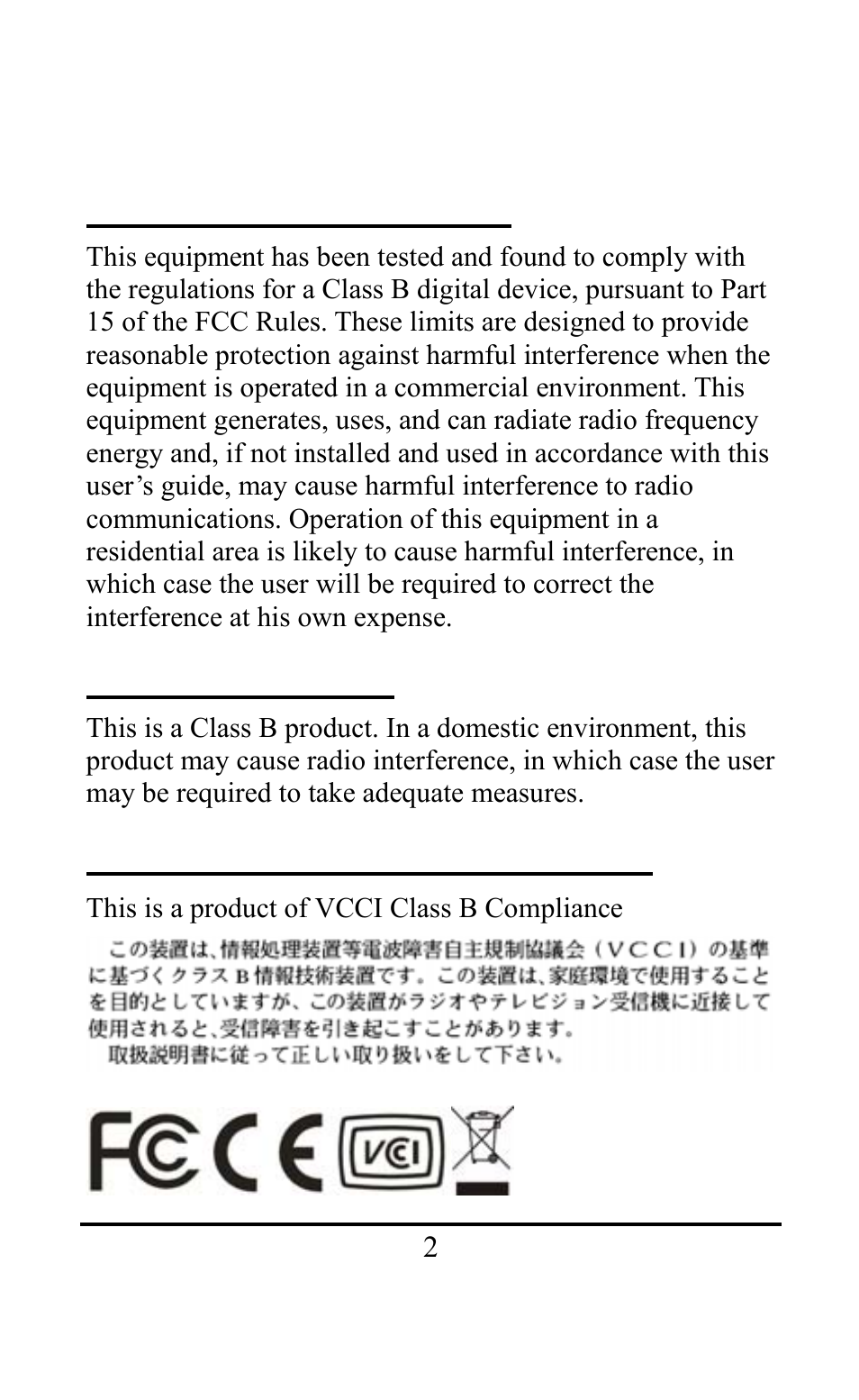 Fcc class b certification, Ce mark warning, Vcci class b compliance (japan) | Amer Networks MR16MI User Manual | Page 2 / 10
