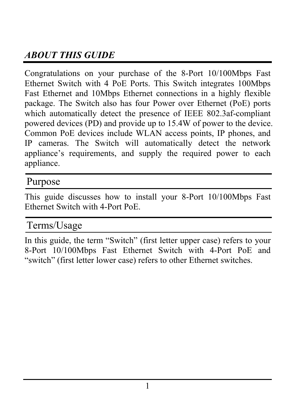 About this guide, Purpose, Terms/usage | Amer Networks SD4P4 User Manual | Page 5 / 18