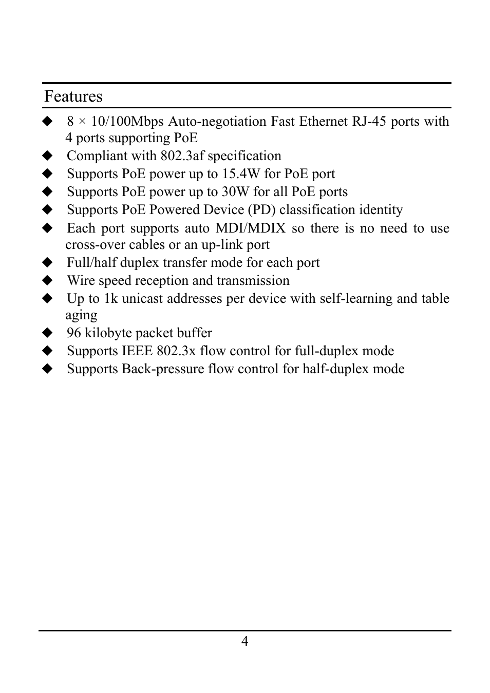 Features | Amer Networks SD4P4 User Manual | Page 8 / 18