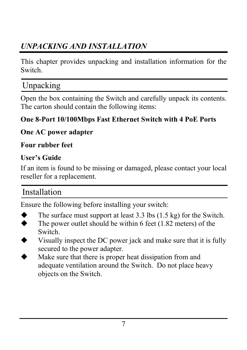 Unpacking and installation, Unpacking, Installation | Amer Networks SD4P4 User Manual | Page 9 / 18