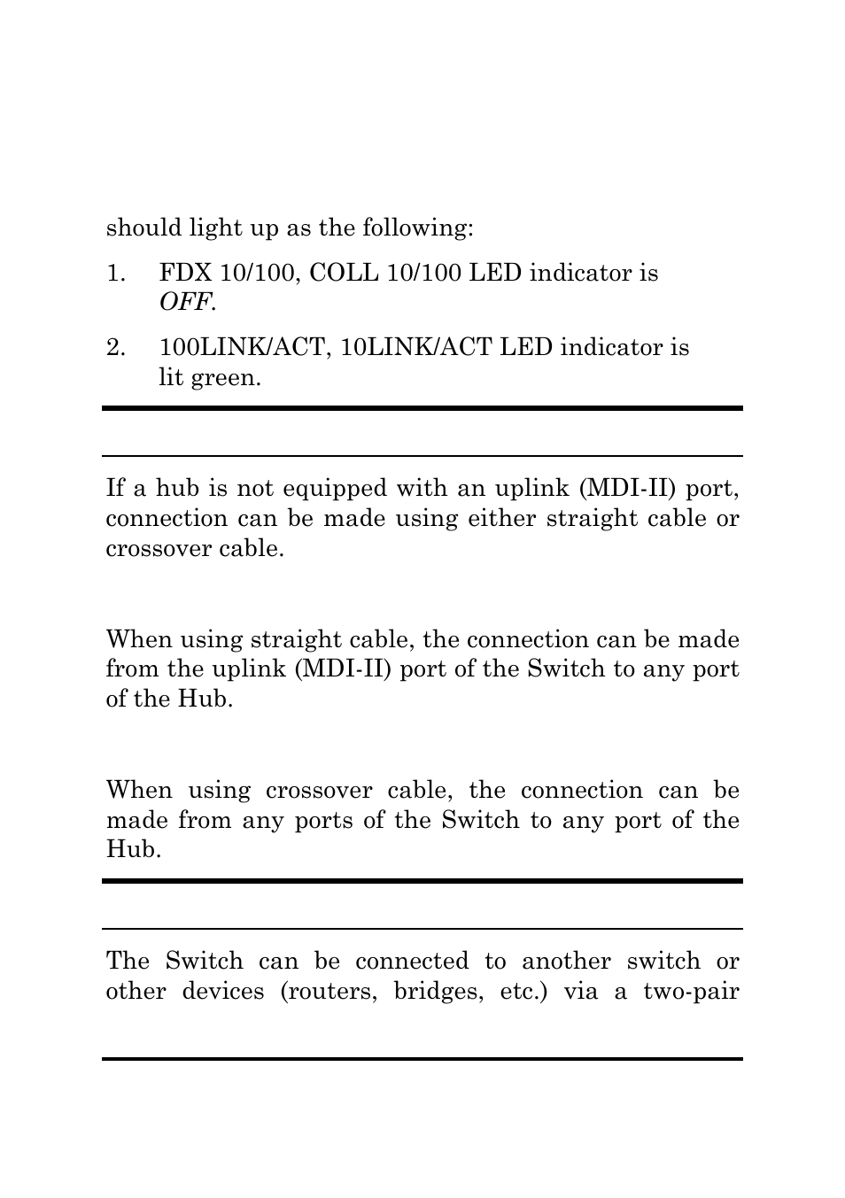 Hub without uplink (mdi-ii) port, A. using straight cable, B. using crossover cable | Switch to switch (other devices), Ub without, Plink, Mdi-ii), Port, A. using straight cable b. using crossover cable, Witch to | Amer Networks SD8N User Manual | Page 24 / 30