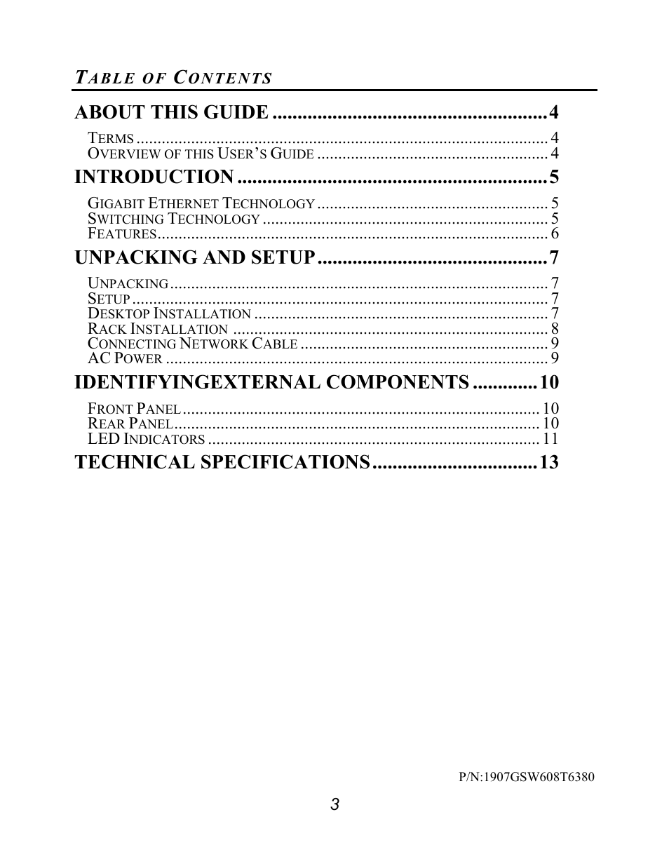 About this guide, Introduction, Unpacking and setup | Identifyingexternal components, Technical specifications | Amer Networks SGD8 User Manual | Page 5 / 18