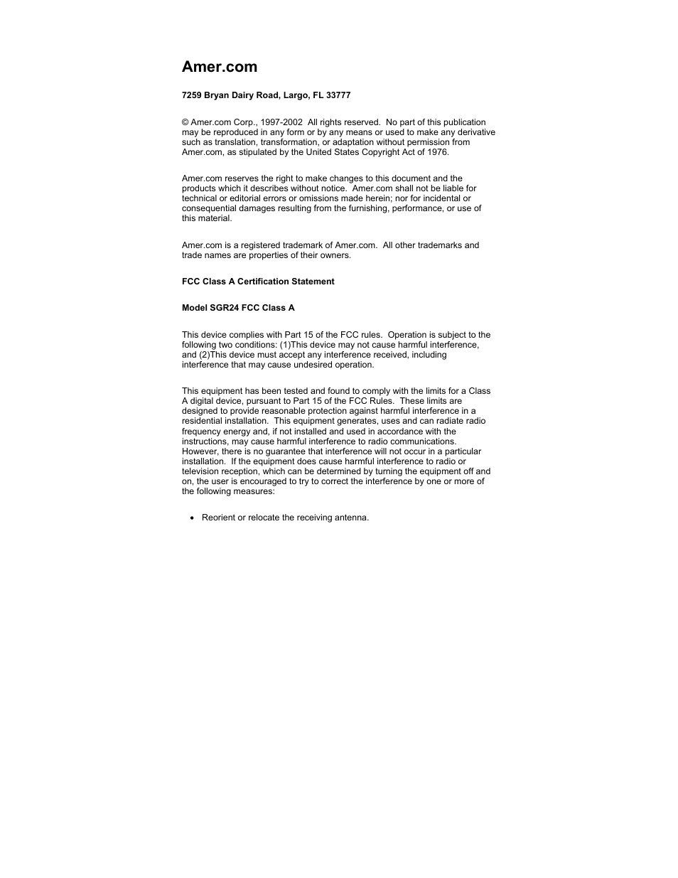 Amer Networks SGR24 User Manual | Page 2 / 21