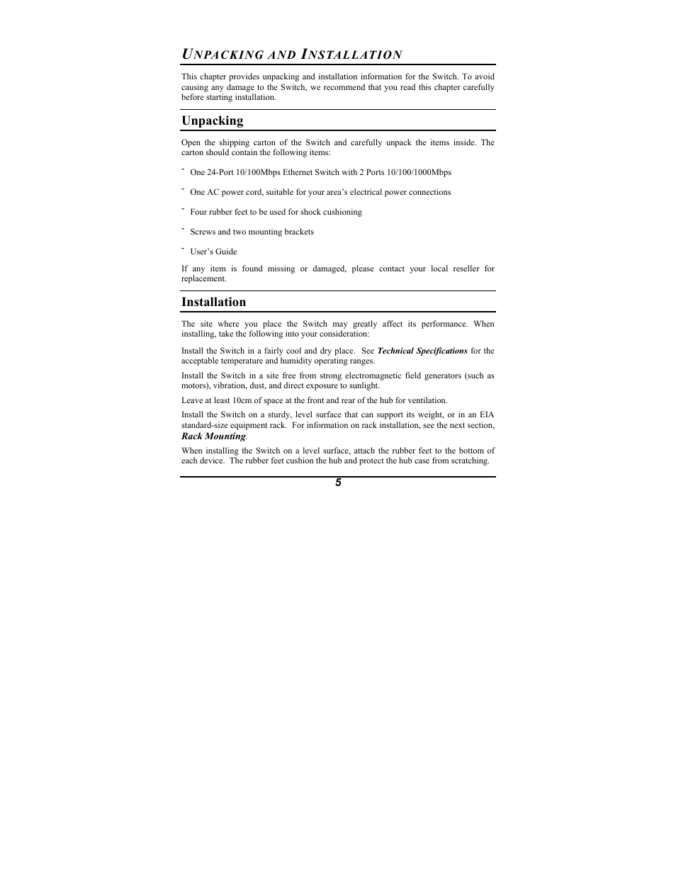 Unpacking, Installation | Amer Networks SR24G2 User Manual | Page 11 / 21