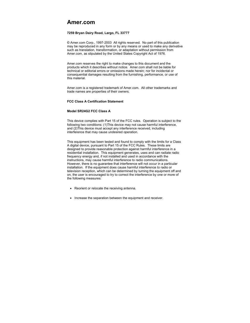 Amer Networks SR24G2 User Manual | Page 2 / 21