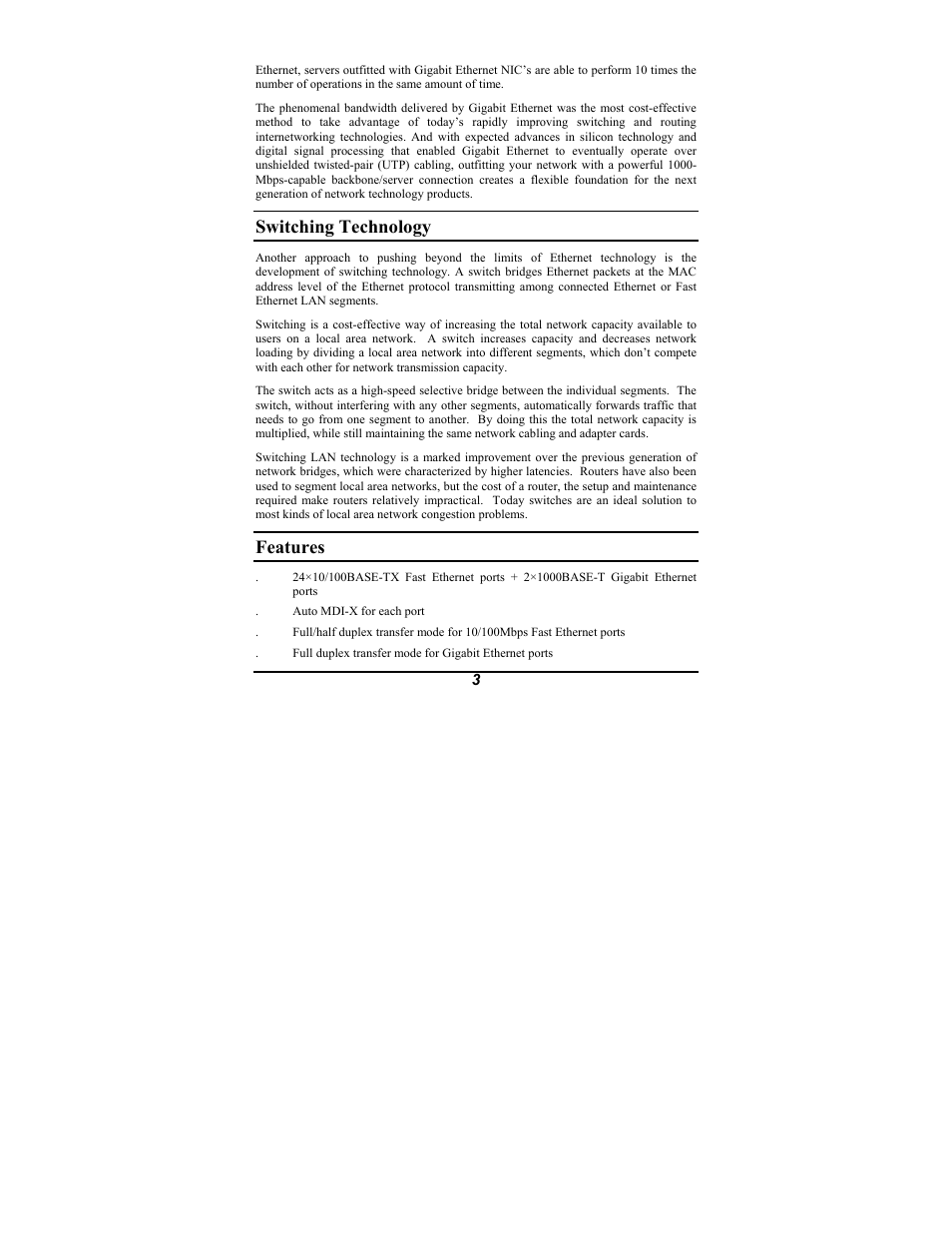 Switching technology, Features | Amer Networks SR24G2 User Manual | Page 9 / 21
