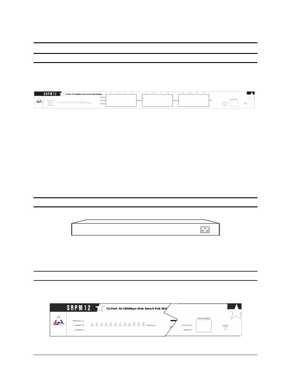 Identifying external components, Front panel components, Rear panel | Led indicators | Amer Networks SRPM12 User Manual | Page 10 / 23