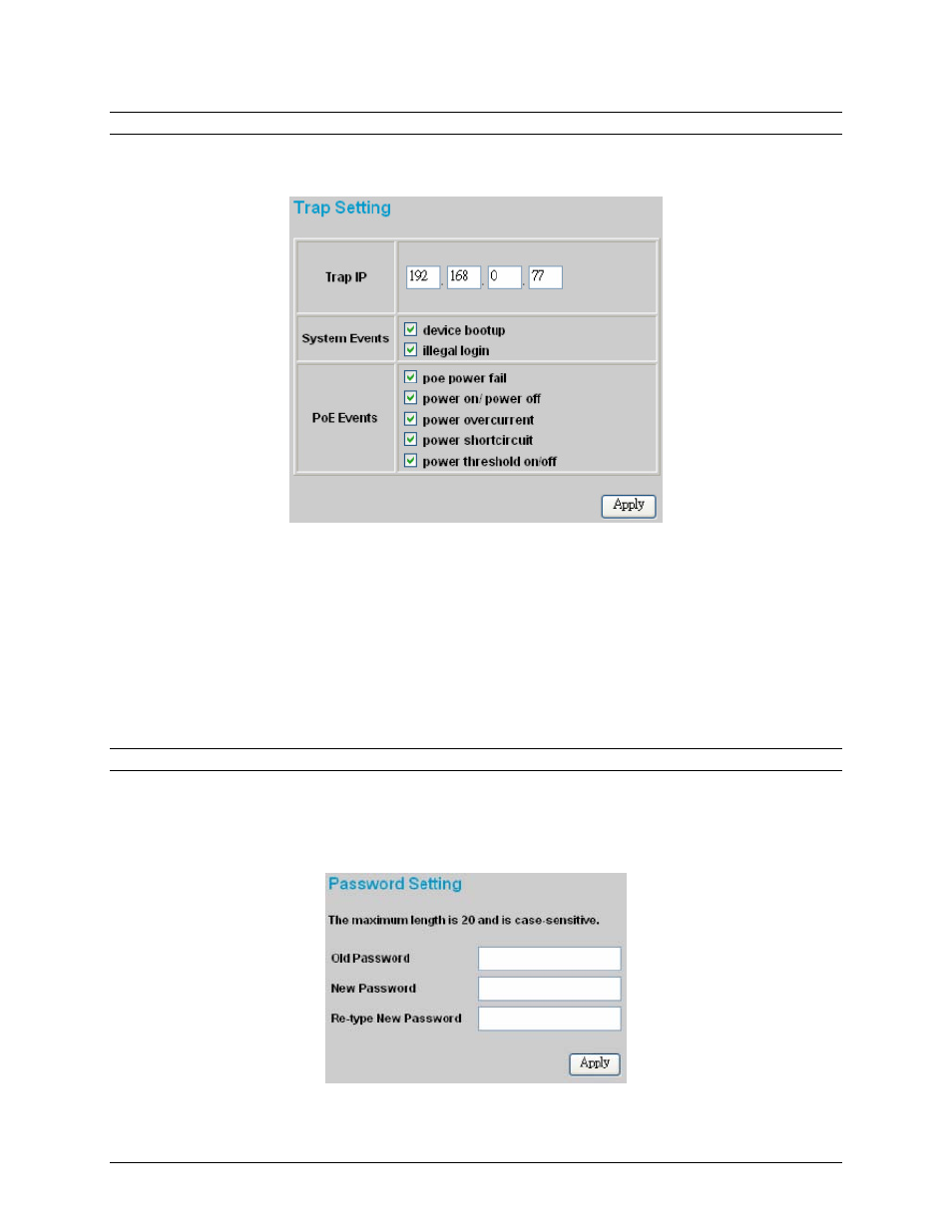 Trap setting, Set password | Amer Networks SRPM12 User Manual | Page 21 / 23