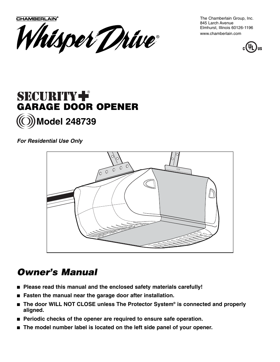 Chamberlain WHISPER DRIVE 248739 User Manual | 40 pages