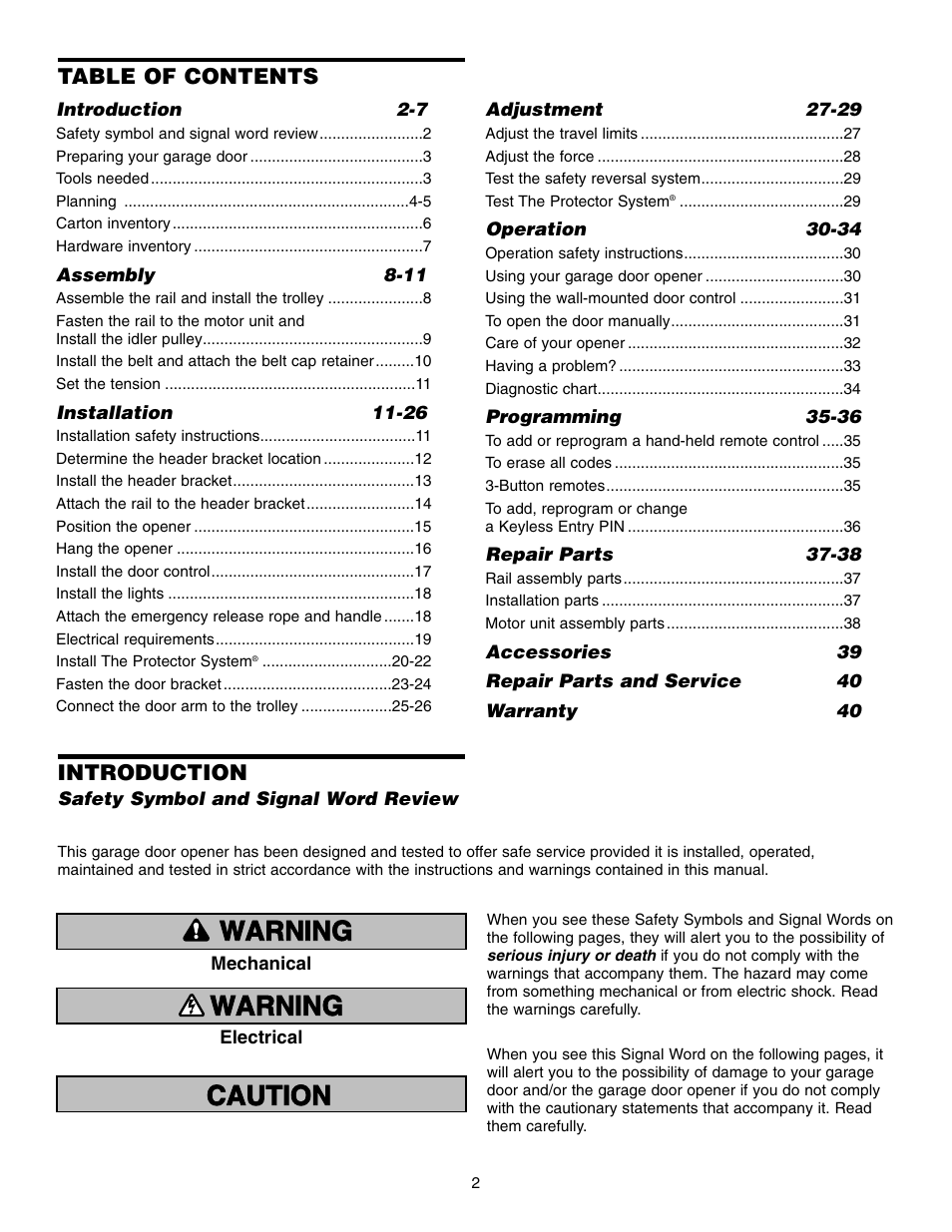 Chamberlain WHISPER DRIVE 248739 User Manual | Page 2 / 40