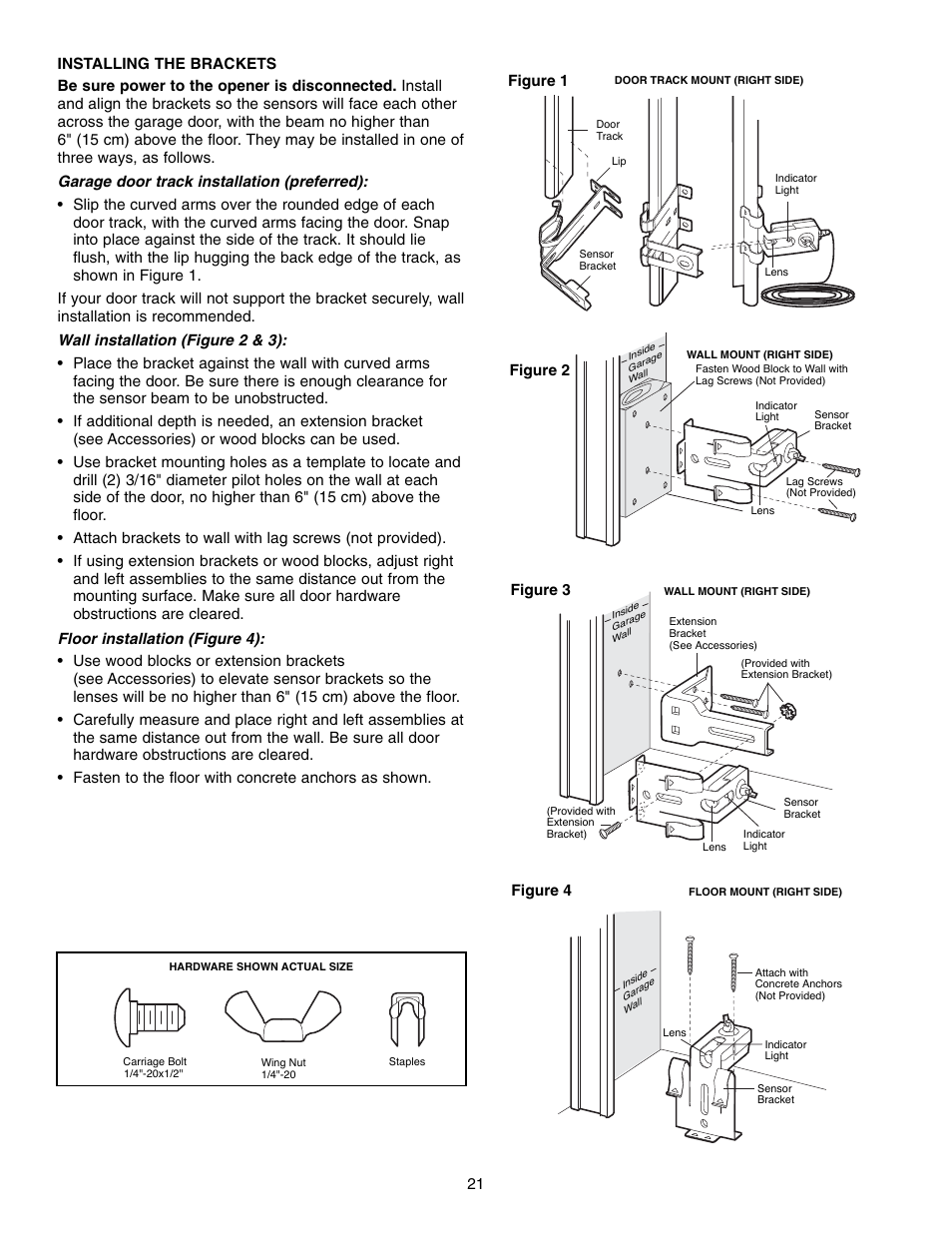 Installing the brackets | Chamberlain WHISPER DRIVE 248739 User Manual | Page 21 / 40