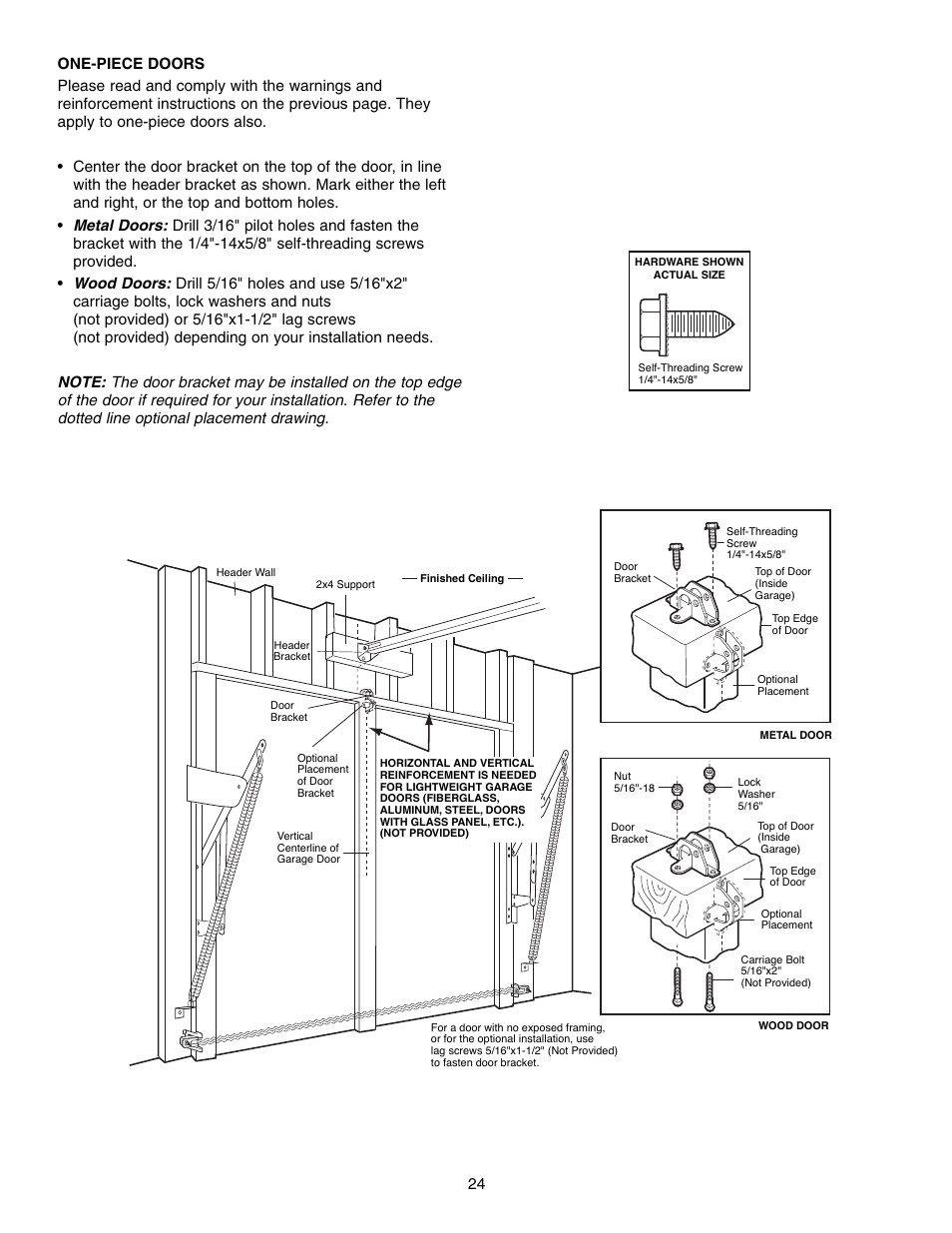 One-piece doors | Chamberlain WHISPER DRIVE 248739 User Manual | Page 24 / 40