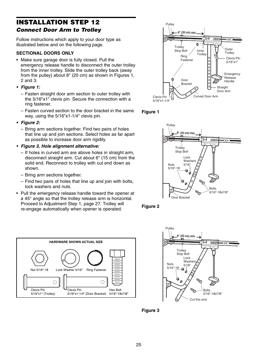 Connect door arm to trolley, Installation step 12 | Chamberlain WHISPER DRIVE 248739 User Manual | Page 25 / 40