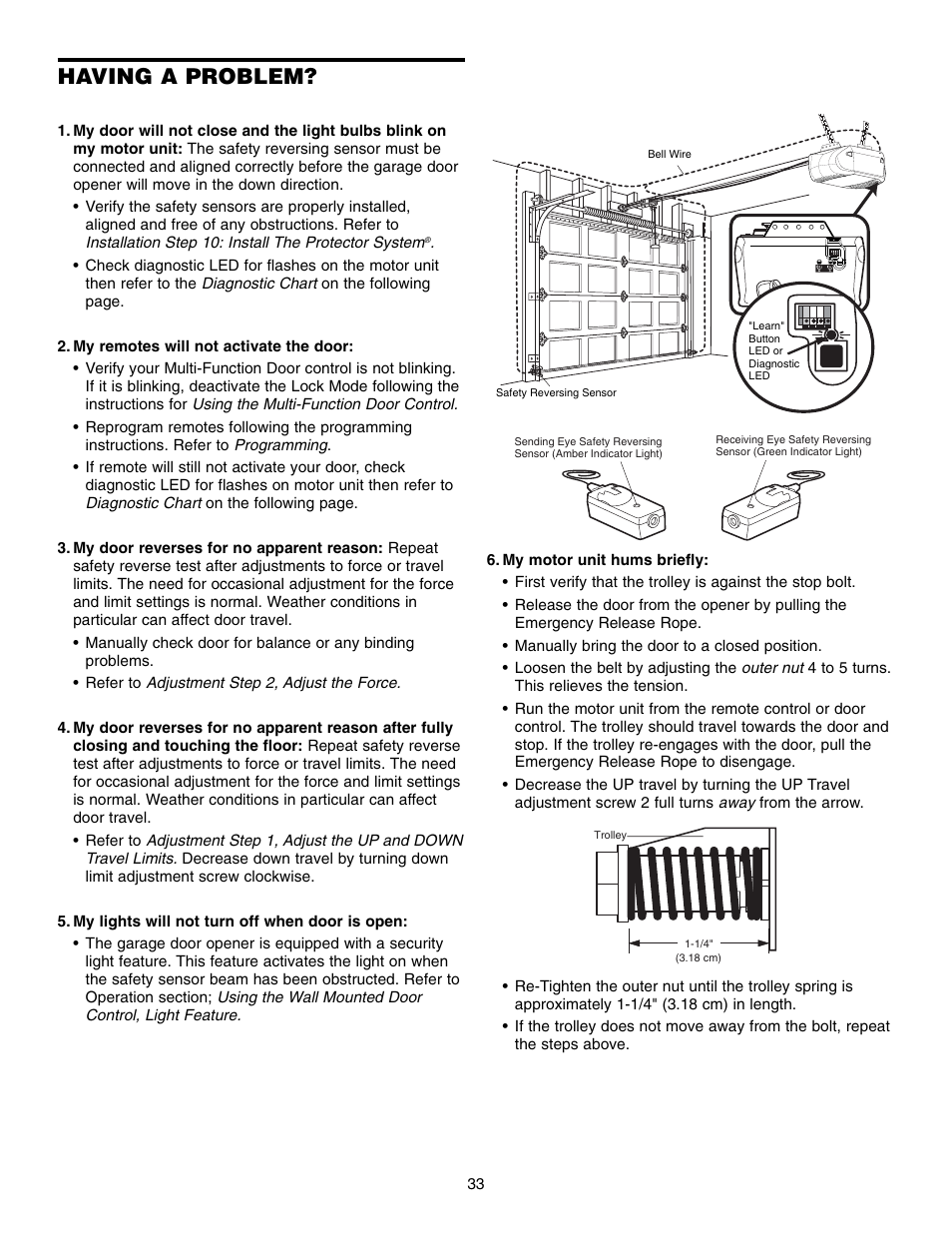Having a problem | Chamberlain WHISPER DRIVE 248739 User Manual | Page 33 / 40