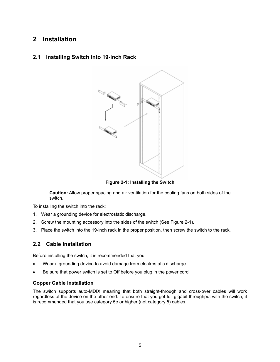 Installation, Nstalling, Witch into | Able, Nstallation, 2 installation | Amer Networks SS2GD8I User Manual | Page 11 / 134