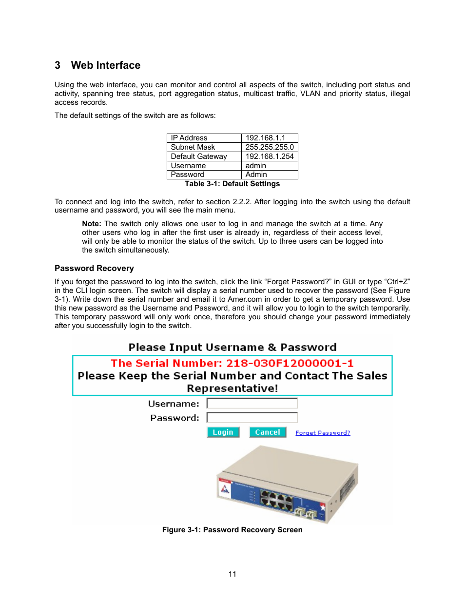 Web interface, 3 web interface | Amer Networks SS2GD8I User Manual | Page 17 / 134