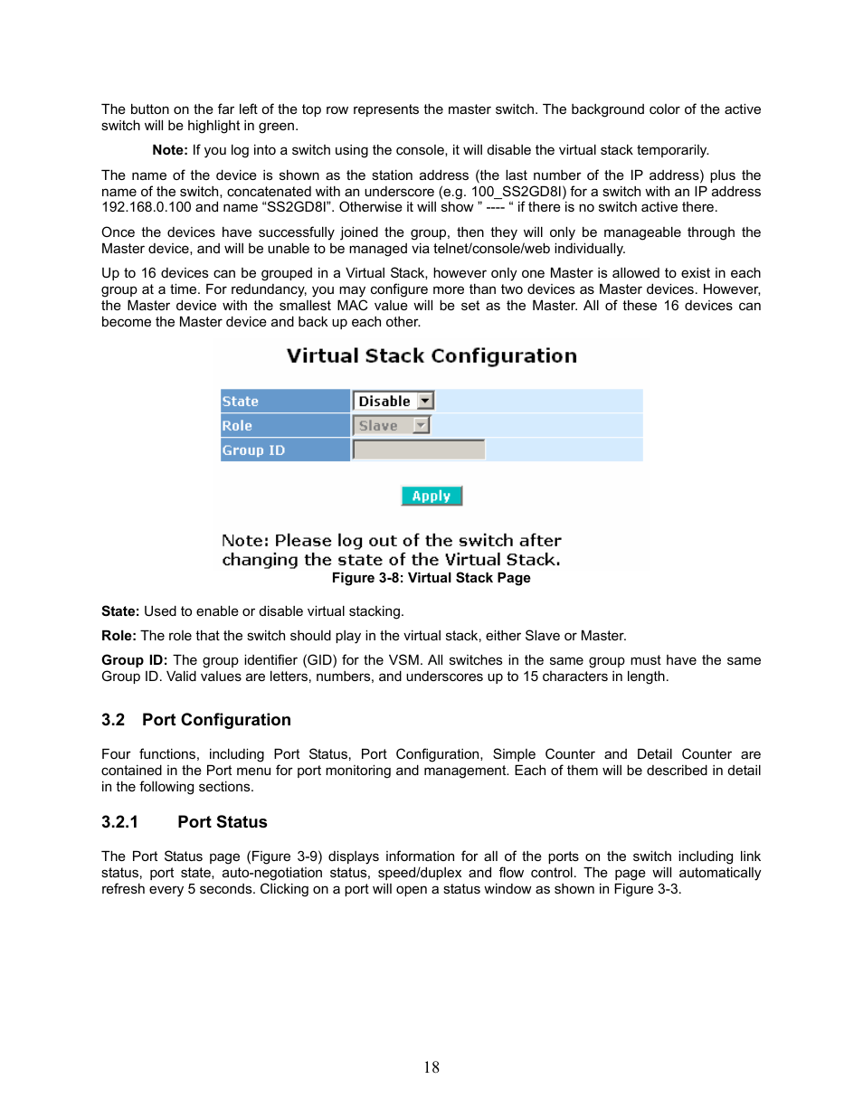 Onfiguration, Port status | Amer Networks SS2GD8I User Manual | Page 24 / 134