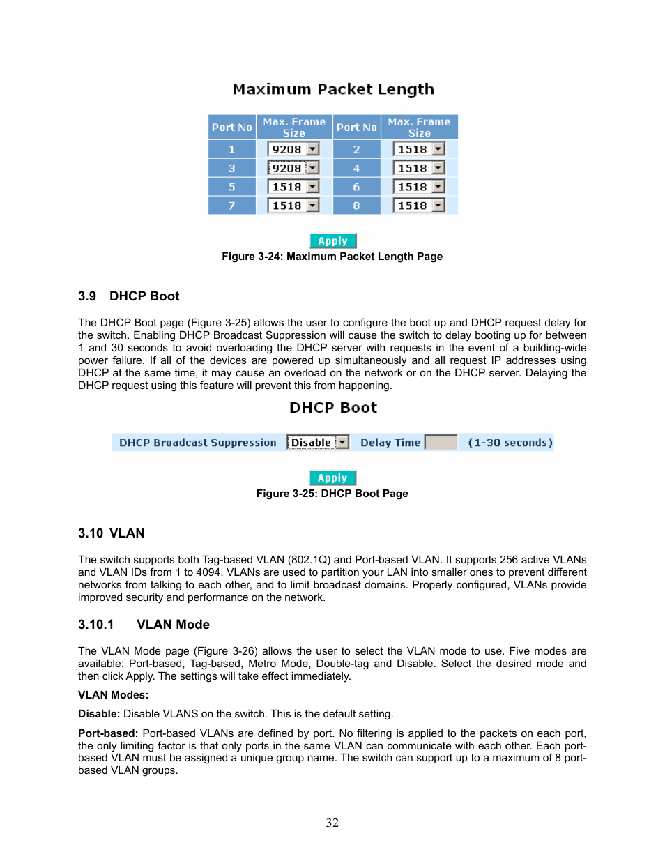 Dhcp, Vlan, Vlan mode | Amer Networks SS2GD8I User Manual | Page 38 / 134