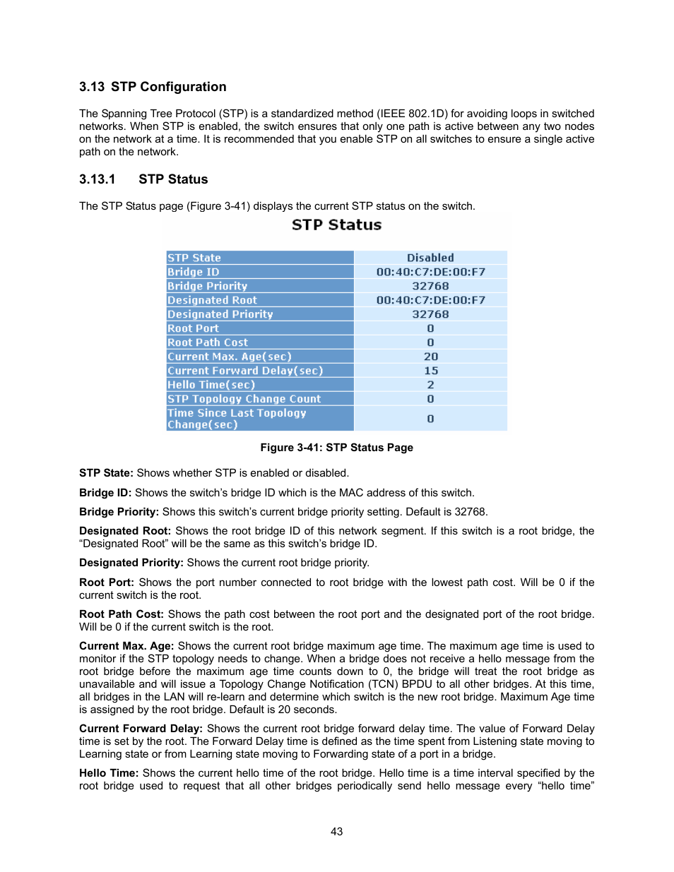 Onfiguration, Stp status | Amer Networks SS2GD8I User Manual | Page 49 / 134