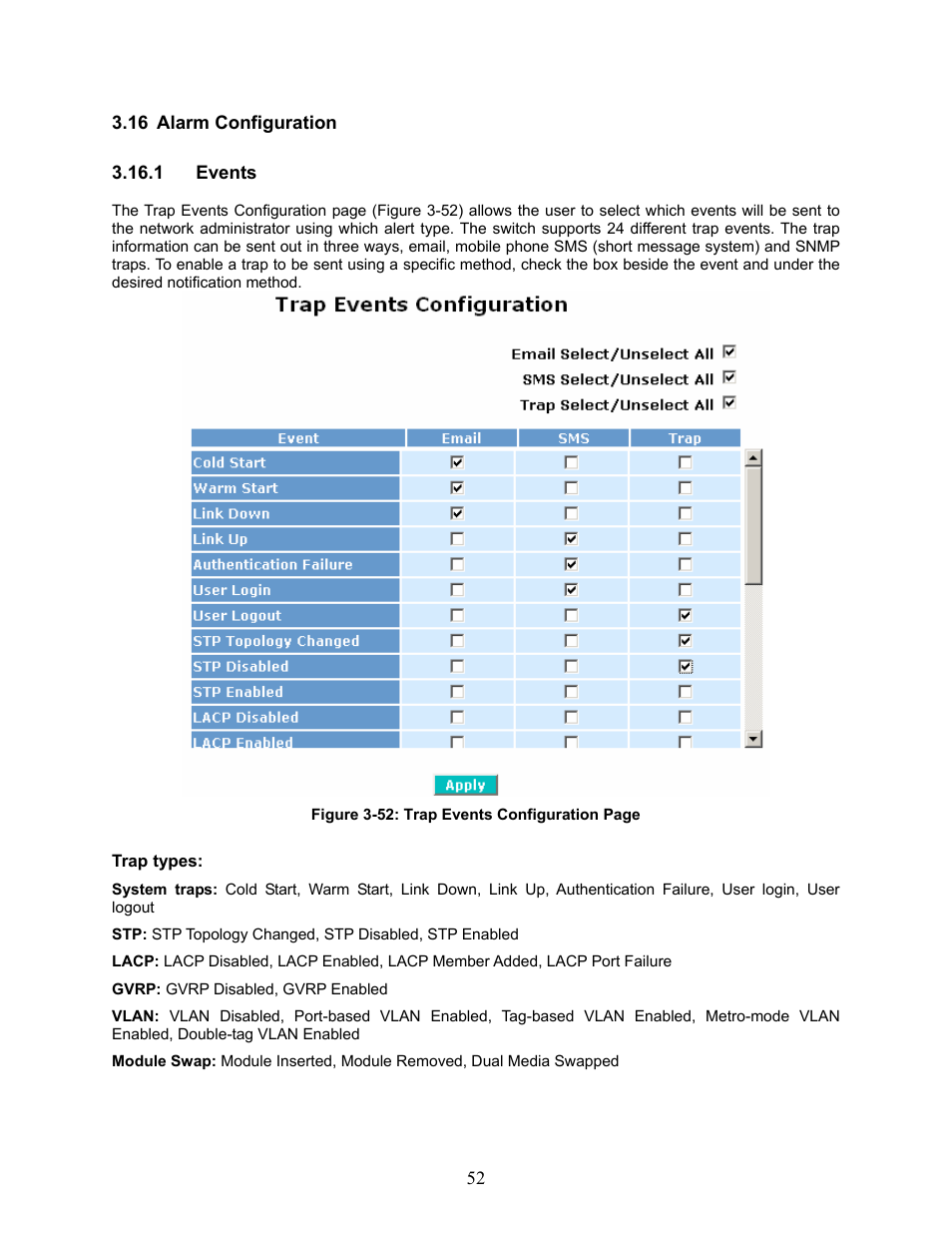 Larm, Onfiguration, Events | Amer Networks SS2GD8I User Manual | Page 58 / 134