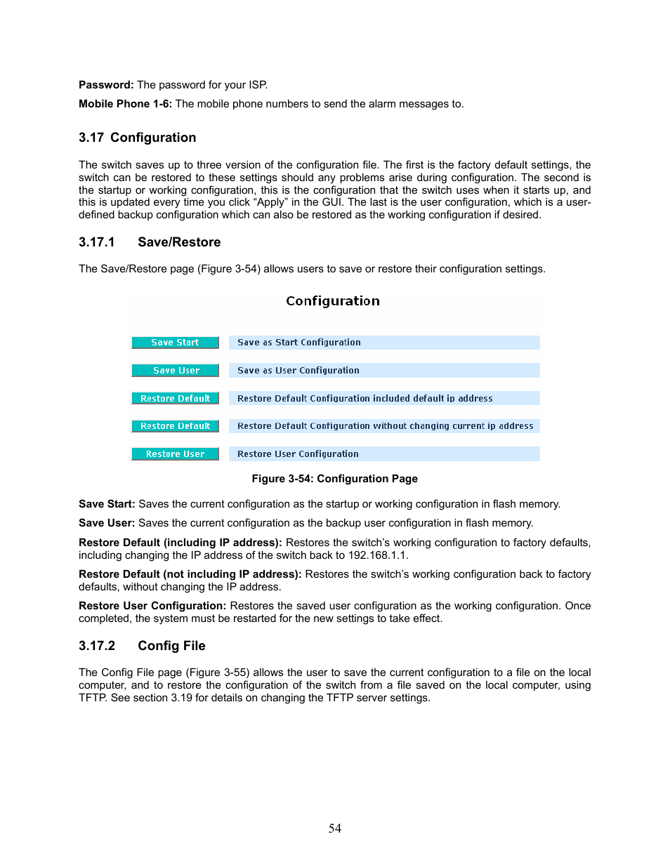 Onfiguration, Save/restore, Config file | Amer Networks SS2GD8I User Manual | Page 60 / 134