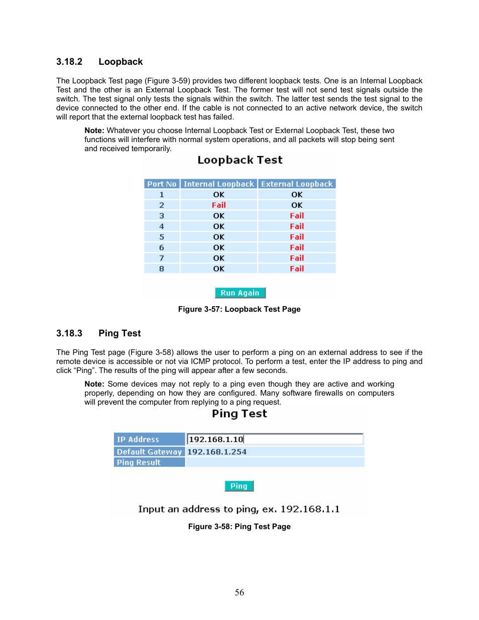 Loopback, Ping test | Amer Networks SS2GD8I User Manual | Page 62 / 134